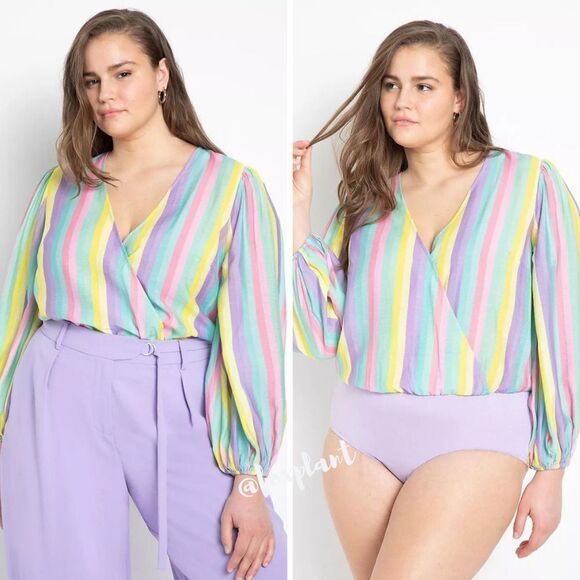 New Eloquii Rainbow Stripe Surplice Bodysuit, Size 18